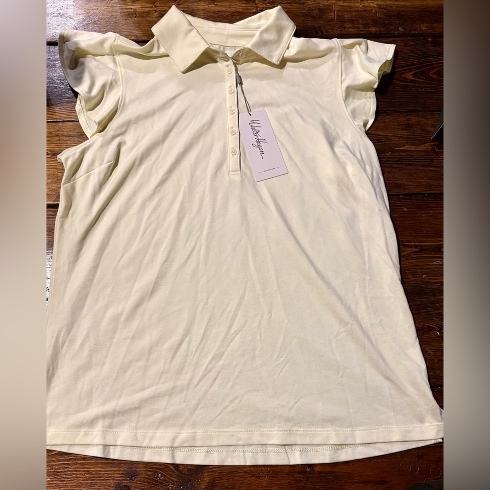 Walter Hagen Cream Ruffled Sleeve Polo Top